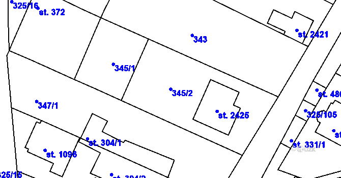 Parcela st. 345/2 v KÚ Mařatice, Katastrální mapa
