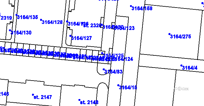 Parcela st. 3164/125 v KÚ Mařatice, Katastrální mapa