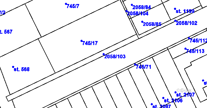 Parcela st. 2058/103 v KÚ Mařatice, Katastrální mapa