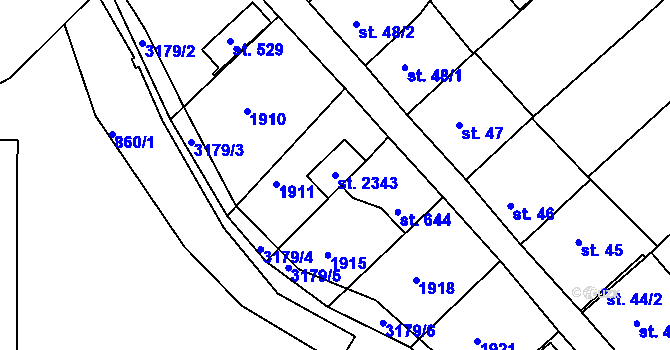 Parcela st. 2343 v KÚ Mařatice, Katastrální mapa