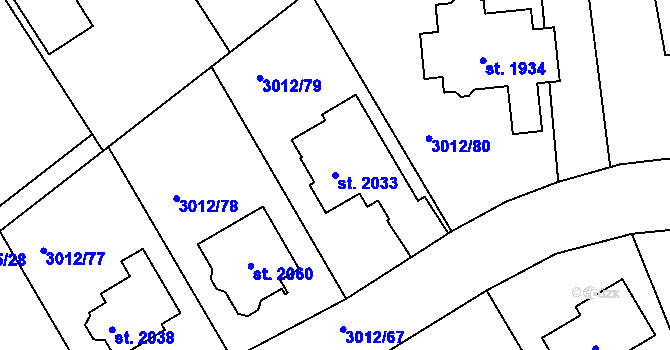 Parcela st. 2033 v KÚ Mařatice, Katastrální mapa