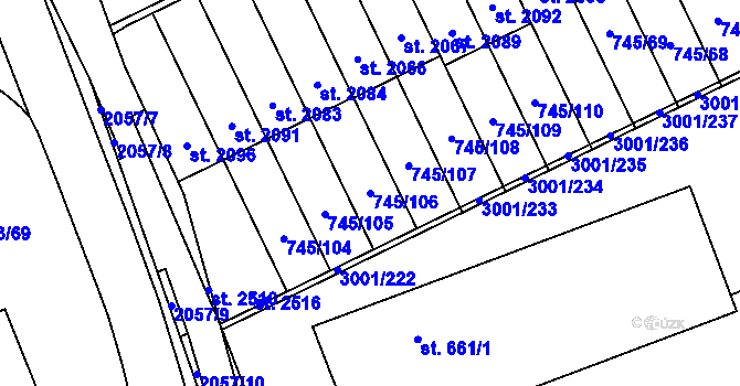 Parcela st. 745/106 v KÚ Mařatice, Katastrální mapa