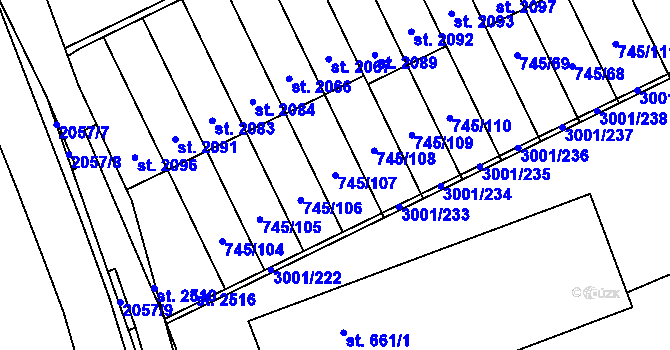 Parcela st. 745/107 v KÚ Mařatice, Katastrální mapa