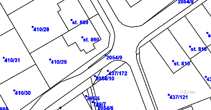 Parcela st. 2054/9 v KÚ Mařatice, Katastrální mapa