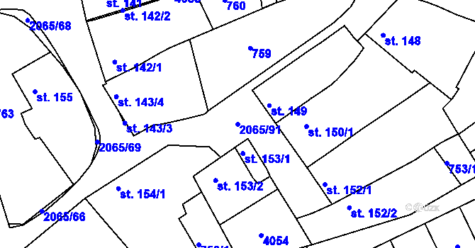 Parcela st. 2065/91 v KÚ Mařatice, Katastrální mapa