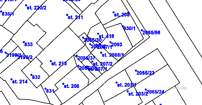 Parcela st. 2068/1 v KÚ Mařatice, Katastrální mapa