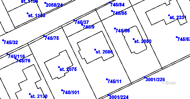 Parcela st. 2086 v KÚ Mařatice, Katastrální mapa