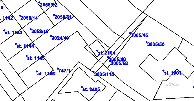 Parcela st. 2104 v KÚ Mařatice, Katastrální mapa