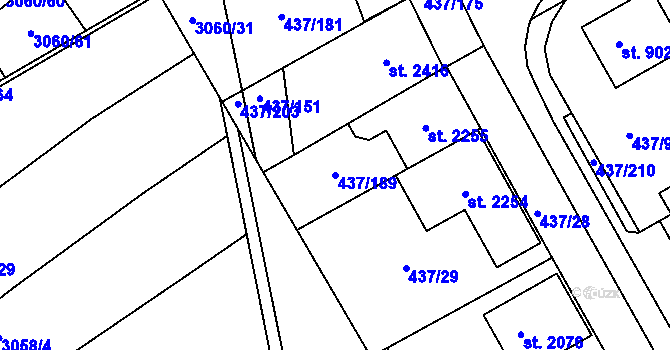 Parcela st. 437/189 v KÚ Mařatice, Katastrální mapa