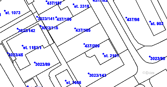 Parcela st. 437/184 v KÚ Mařatice, Katastrální mapa