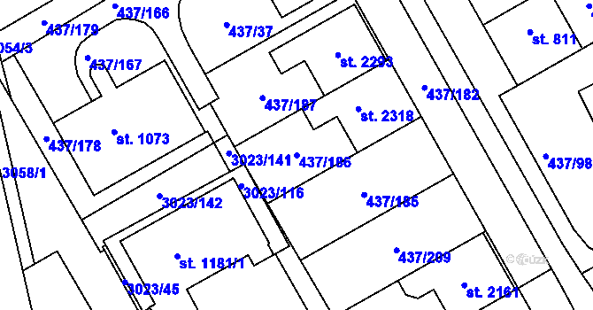Parcela st. 437/186 v KÚ Mařatice, Katastrální mapa