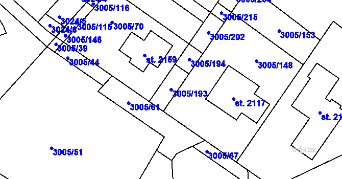 Parcela st. 3005/193 v KÚ Mařatice, Katastrální mapa