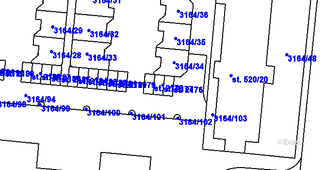 Parcela st. 2177 v KÚ Mařatice, Katastrální mapa