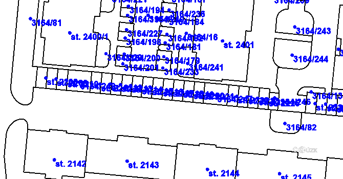 Parcela st. 2218 v KÚ Mařatice, Katastrální mapa