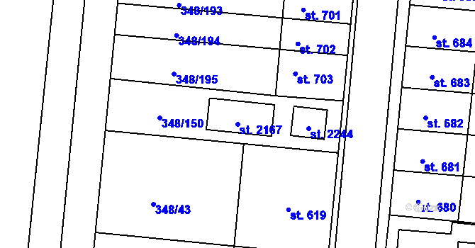 Parcela st. 2167 v KÚ Mařatice, Katastrální mapa