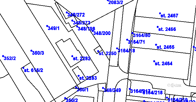 Parcela st. 2250 v KÚ Mařatice, Katastrální mapa