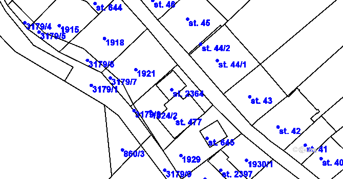 Parcela st. 2364 v KÚ Mařatice, Katastrální mapa