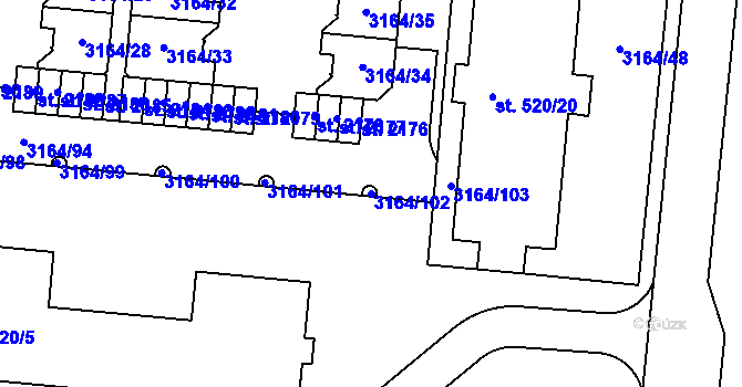 Parcela st. 3164/102 v KÚ Mařatice, Katastrální mapa