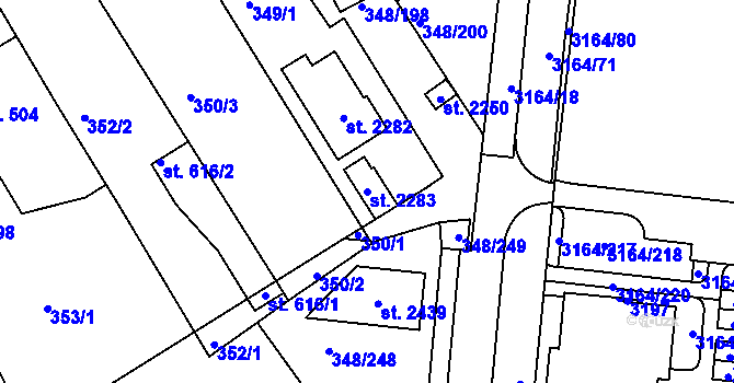 Parcela st. 2283 v KÚ Mařatice, Katastrální mapa
