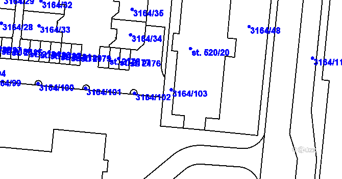 Parcela st. 3164/103 v KÚ Mařatice, Katastrální mapa