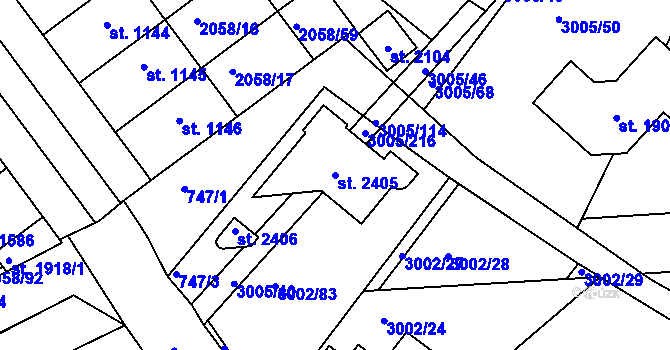 Parcela st. 2405 v KÚ Mařatice, Katastrální mapa