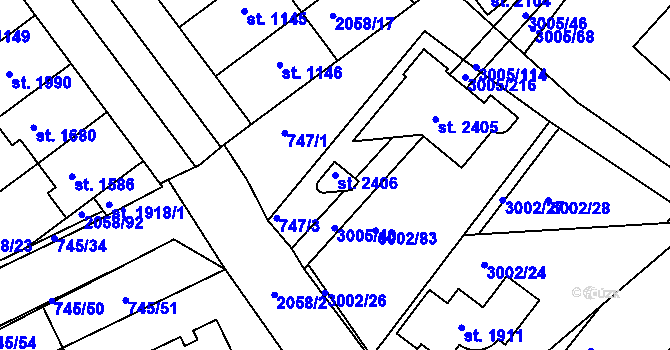 Parcela st. 2406 v KÚ Mařatice, Katastrální mapa