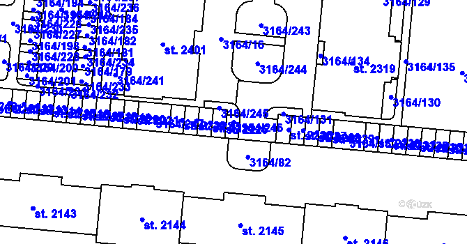Parcela st. 3164/246 v KÚ Mařatice, Katastrální mapa