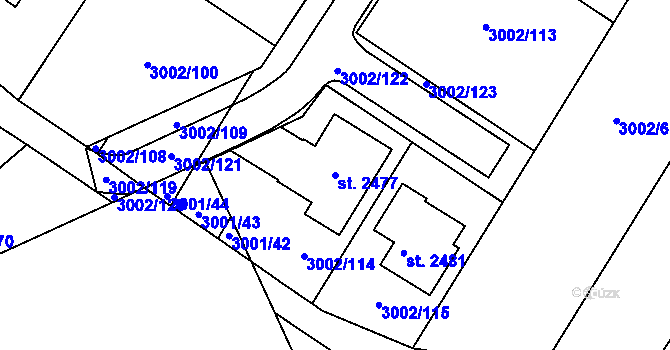 Parcela st. 2477 v KÚ Mařatice, Katastrální mapa