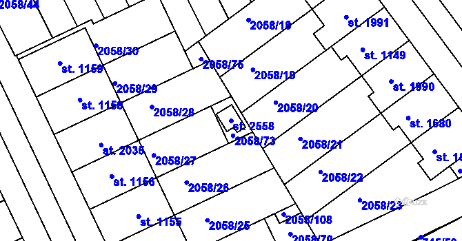 Parcela st. 2558 v KÚ Mařatice, Katastrální mapa