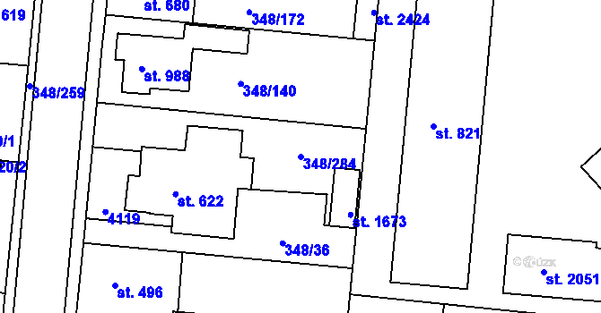 Parcela st. 348/284 v KÚ Mařatice, Katastrální mapa