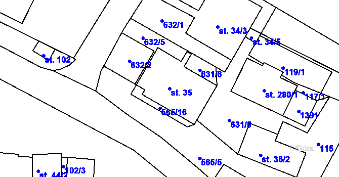 Parcela st. 35 v KÚ Uhersko, Katastrální mapa