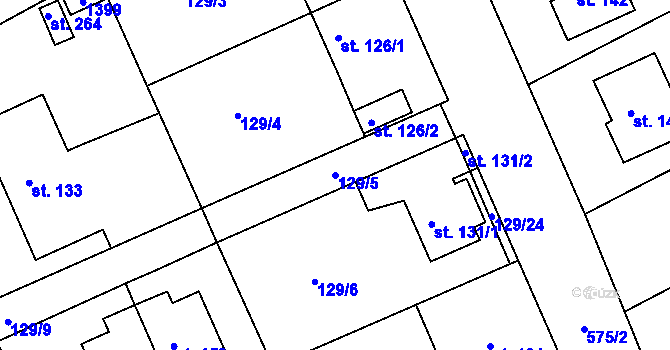 Parcela st. 129/5 v KÚ Uhersko, Katastrální mapa