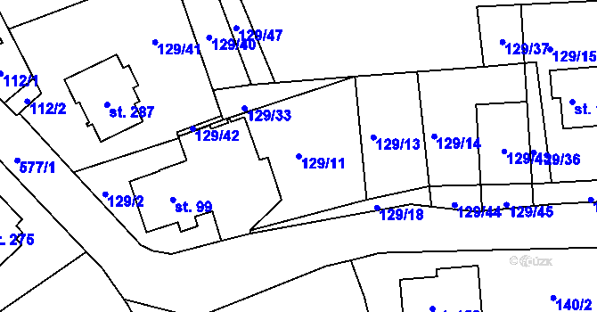 Parcela st. 129/11 v KÚ Uhersko, Katastrální mapa