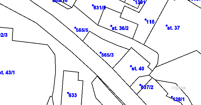 Parcela st. 565/3 v KÚ Uhersko, Katastrální mapa