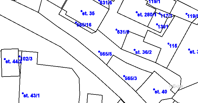 Parcela st. 565/5 v KÚ Uhersko, Katastrální mapa