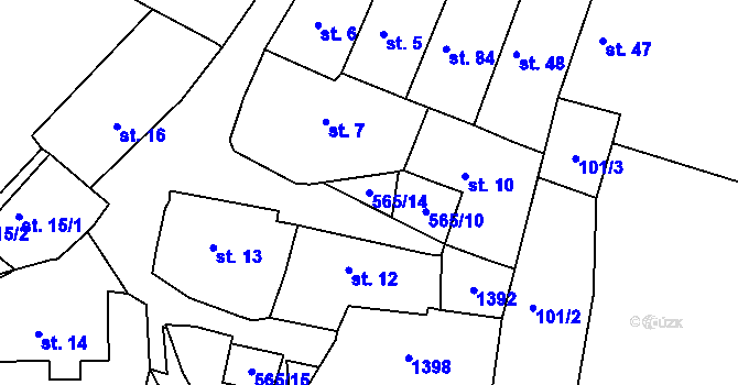 Parcela st. 565/14 v KÚ Uhersko, Katastrální mapa