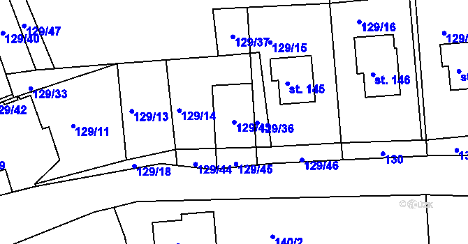 Parcela st. 129/43 v KÚ Uhersko, Katastrální mapa