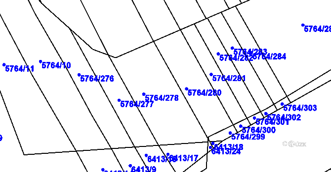 Parcela st. 5764/279 v KÚ Uherský Brod, Katastrální mapa