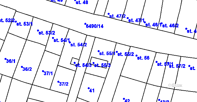 Parcela st. 55/1 v KÚ Uherský Brod, Katastrální mapa