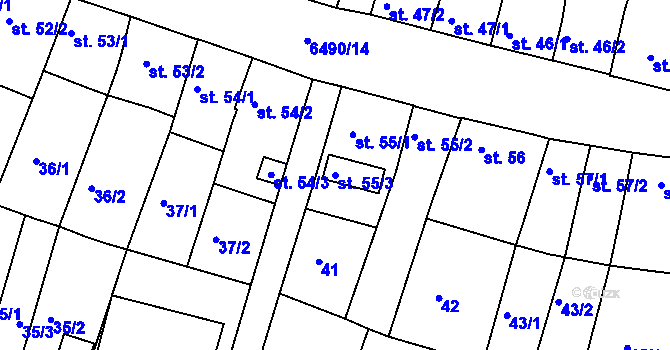 Parcela st. 55/3 v KÚ Uherský Brod, Katastrální mapa