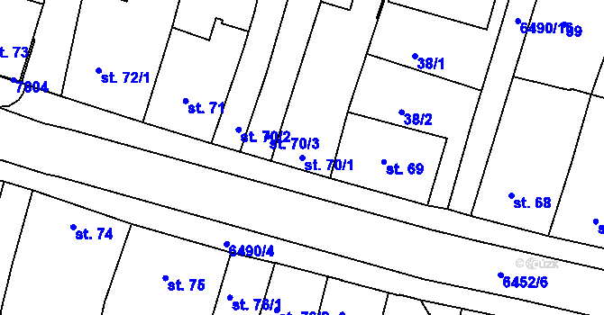 Parcela st. 70/1 v KÚ Uherský Brod, Katastrální mapa