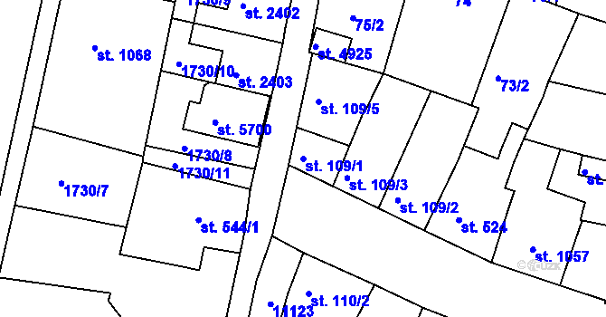 Parcela st. 109/1 v KÚ Uherský Brod, Katastrální mapa