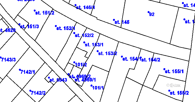 Parcela st. 153/2 v KÚ Uherský Brod, Katastrální mapa