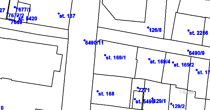 Parcela st. 169/1 v KÚ Uherský Brod, Katastrální mapa
