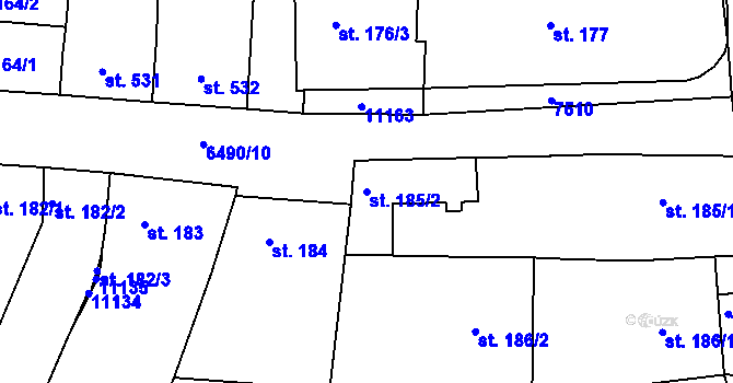 Parcela st. 185/2 v KÚ Uherský Brod, Katastrální mapa