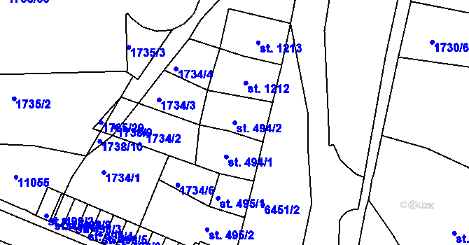 Parcela st. 494/2 v KÚ Uherský Brod, Katastrální mapa