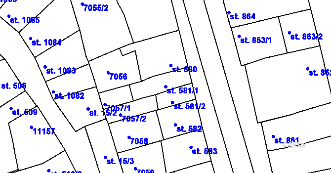 Parcela st. 581/1 v KÚ Uherský Brod, Katastrální mapa