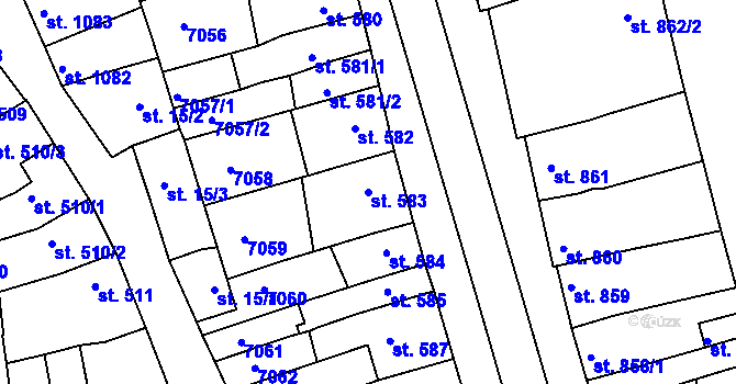 Parcela st. 583 v KÚ Uherský Brod, Katastrální mapa