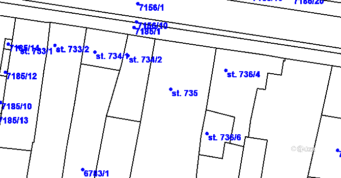 Parcela st. 735 v KÚ Uherský Brod, Katastrální mapa