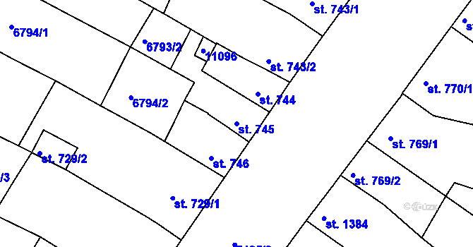 Parcela st. 745 v KÚ Uherský Brod, Katastrální mapa